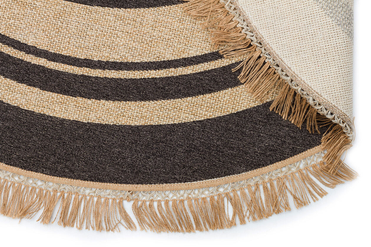 BRK 09 D.GREY  - BROOKLYN - Hasır Görünümlü Kaymaz Renkli Dokuma Modern Kilim