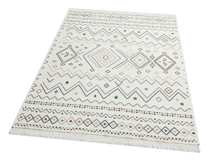 Arya AR 05 Bej Mavi - Yıkanabilir Çift Taraflı Modern Dokuma Kilim
