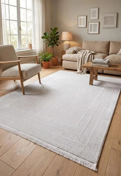Koza Lara A0333A Krem Modern Yumuşak Dokulu Minimalist Parlak Viskon Salon ve Oturma Odası Halısı