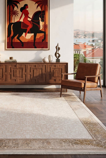 Hisar Belora HZ02A Krem Bej Klasik Salon ve Oturma Odası Halısı
