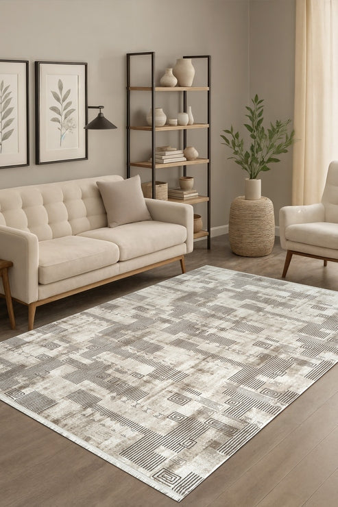 Estefan Cera EU01B Bej Kahverengi Modern Salon ve Oturma Odası Halısı