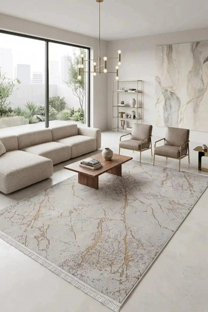 Cotton 1075 Bej Modern Tasarımlı Kaymaz Tabanlı Makine Halısı