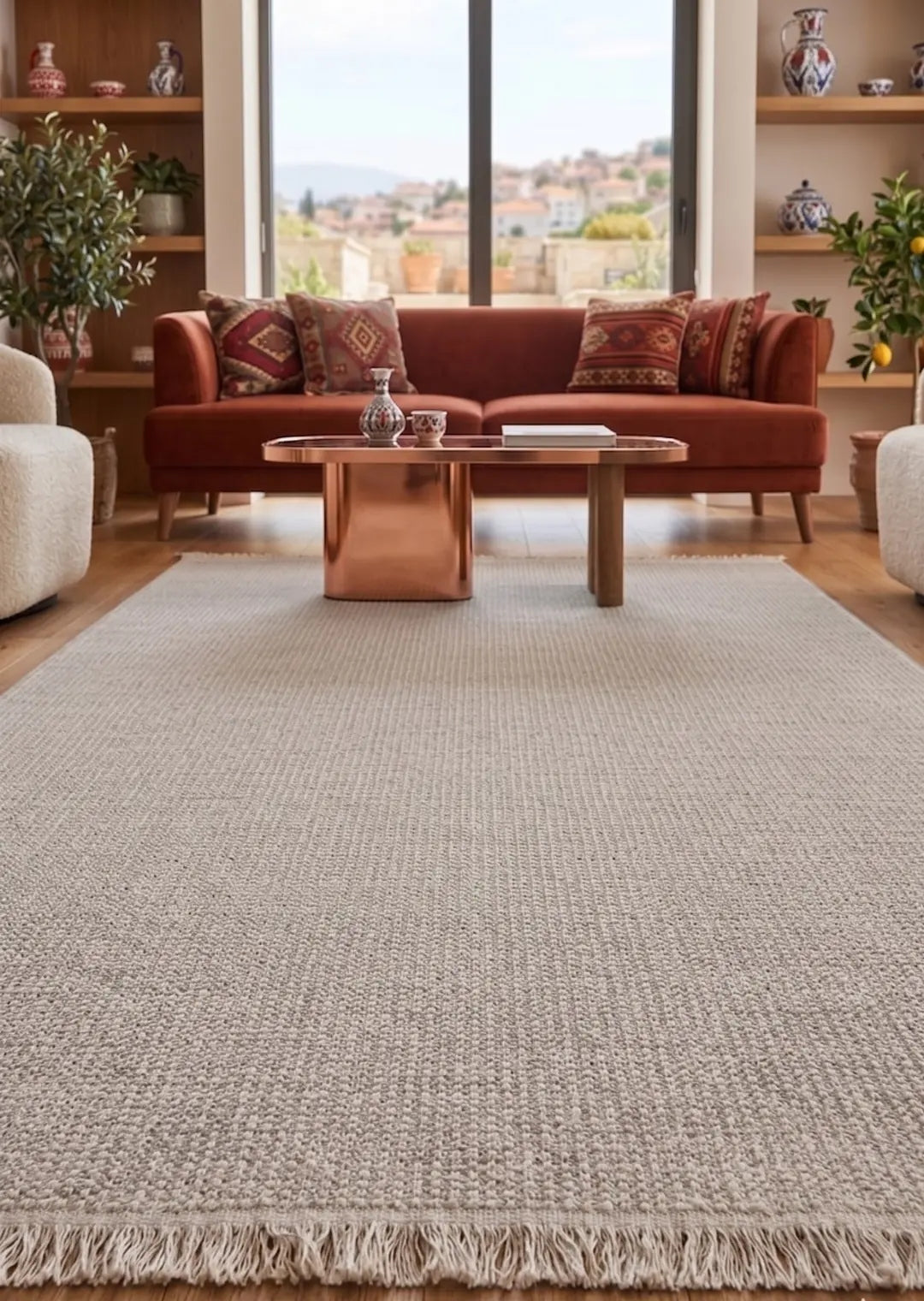 Lupi 407 Bej Sisal Bukle Yumuşak Dokulu Modern Halı