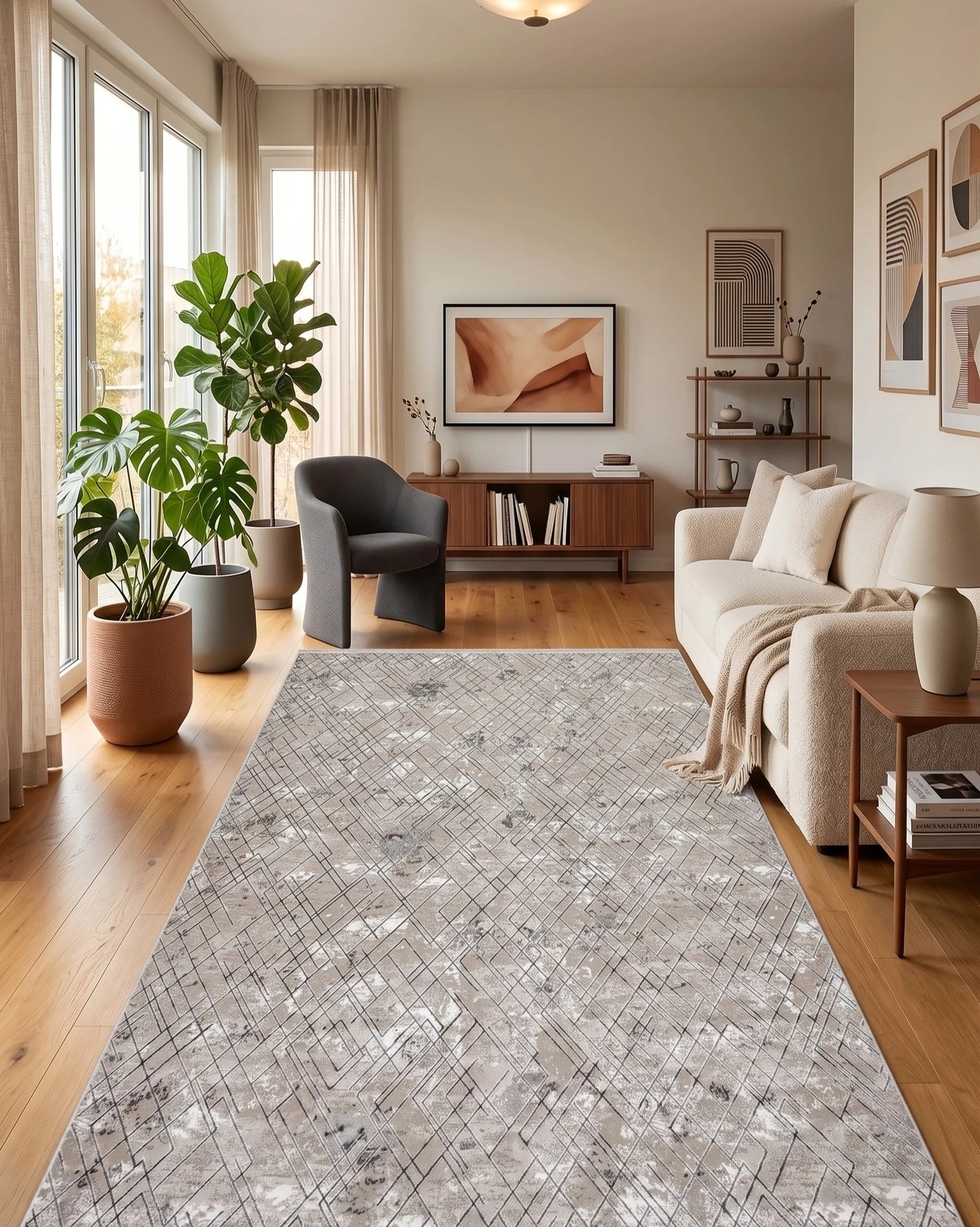 Nadide Serisi 1067 Gri  Mikrofiber, Modern Yumuşak ve Antibakteriyel Makine Halısı