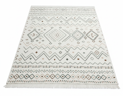 Arya AR 05 Bej Mavi - Yıkanabilir Çift Taraflı Modern Dokuma Kilim