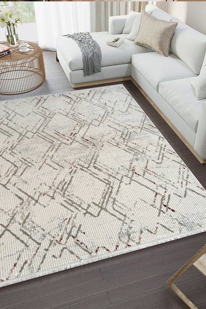 Seren Havi NF13A Bej Gri Geometik Desenli Halı