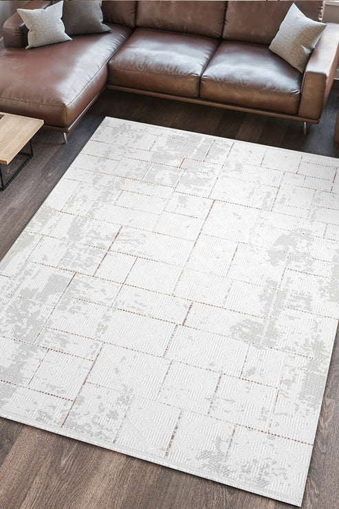 Hermes Nemi HU04A Krem Bej Geometik Desenli Halı