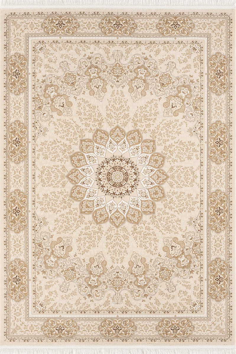 JASMİN IJ03A Geleneksel Motiflerle Kolay Temizlenebilir Akrilik İplik ve %100 Pamuk Tabanlı Halı