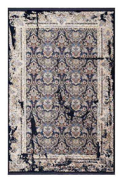KOZA NOSTALGIA A3013E Lacivert Yumuşak ve Parlak Tuşeli Otantik Desenli Çerçeveli Salon ve Oturma Odası Halısı