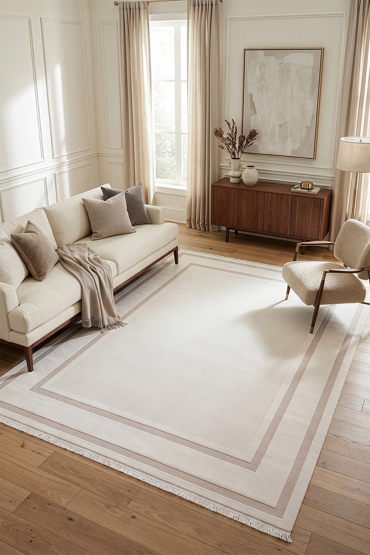 Koza Lara A0251A-Krem Modern Yumuşak Dokulu Minimalist Parlak Viskon Salon ve Oturma Odası Halısı