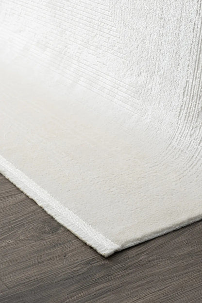 Koza Lara A0335A Krem Modern Yumuşak Dokulu Minimalist Parlak Viskon Salon ve Oturma Odası Halısı