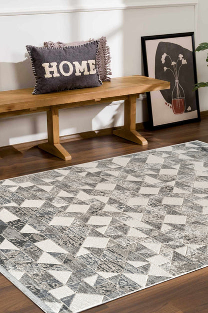 Estefan Loni EU07A Bej Gri Modern Geometik Desenli Halı