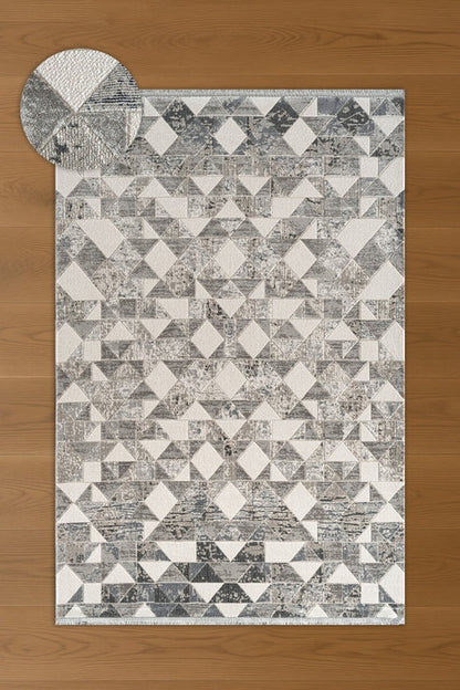 Estefan Loni EU07A Bej Gri Modern Geometik Desenli Halı