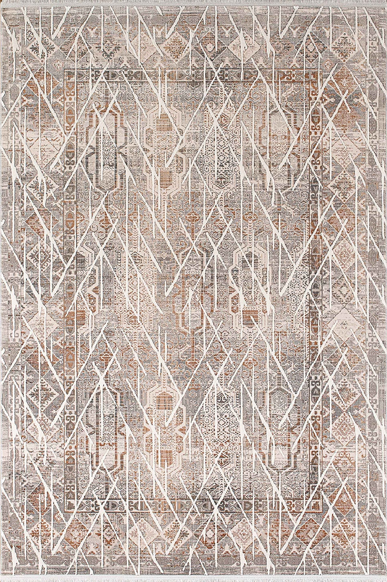 Marlow QJ01A Modern Klasik Desenli Akrilik Pamuk Taban Saçaklı Salon Halısı