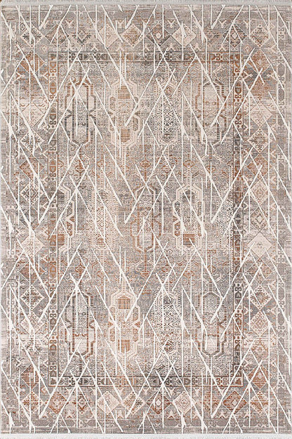 Marlow QJ01A Modern Klasik Desenli Akrilik Pamuk Taban Saçaklı Salon Halısı