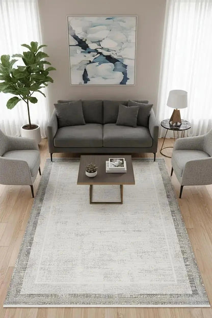 Koza Oasis A0661A Vizon Otantik Çerçeveli Modern Salon Halısı – Yumuşak Dokulu, Parlak Tuşeli, Robot Süpürge Uyumlu