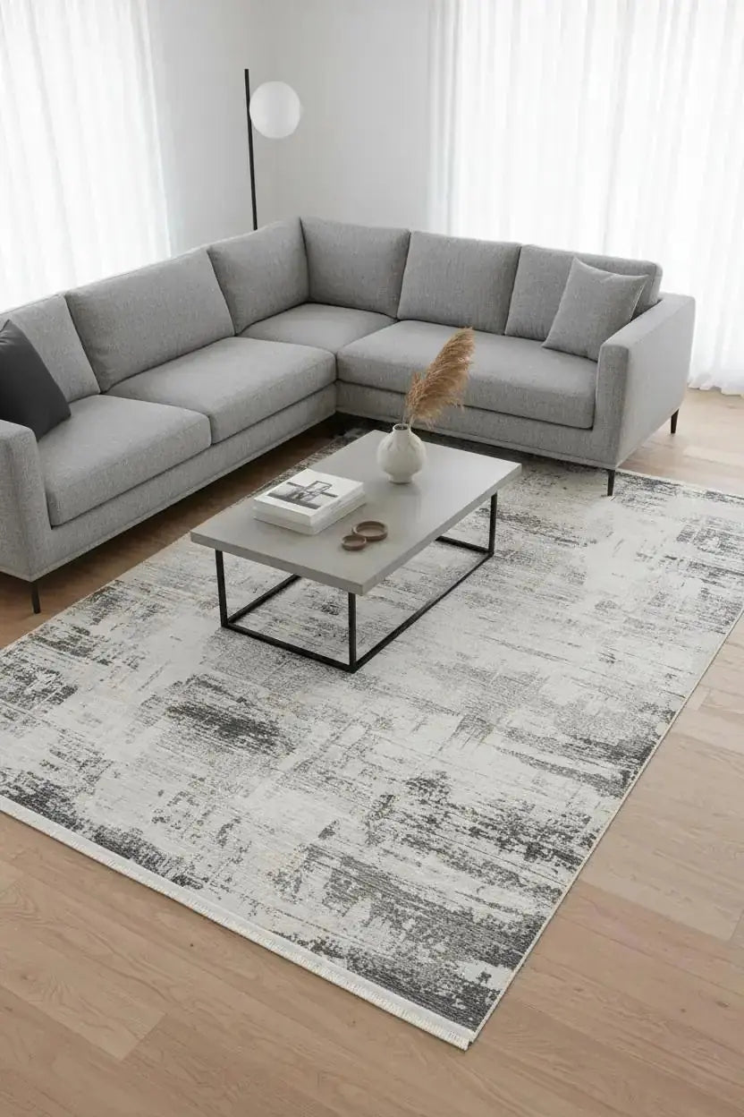 KOZA OASIS A0681C Mavi Otantik Çerçeveli Modern Salon Halısı – Yumuşak Dokulu, Parlak Tuşeli, Robot Süpürge Uyumlu