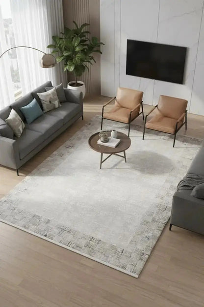 KOZA OASIS A0688A Vizon Otantik Çerçeveli Modern Salon Halısı – Yumuşak Dokulu, Parlak Tuşeli, Robot Süpürge Uyumlu