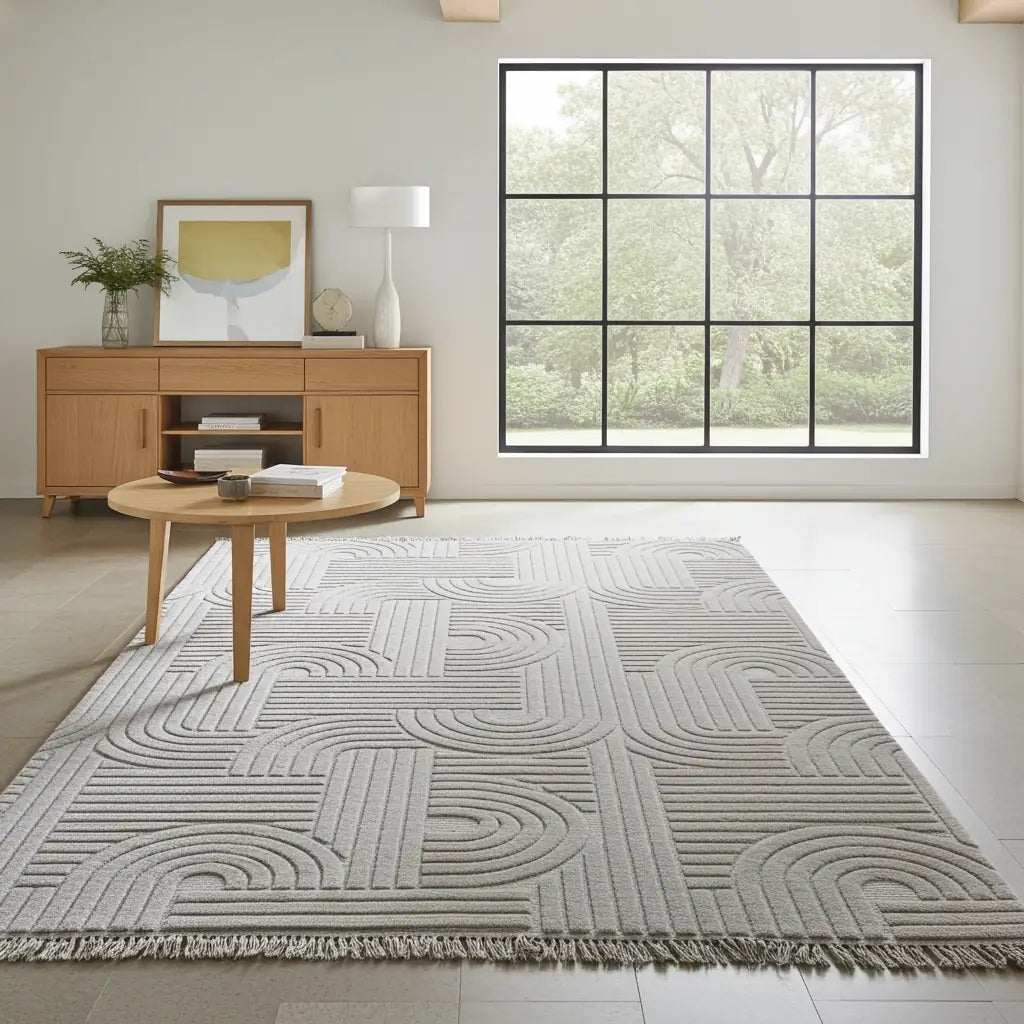 Dizayn 1090 Gri İskandinav Desenli Bukleli Modern Halı
