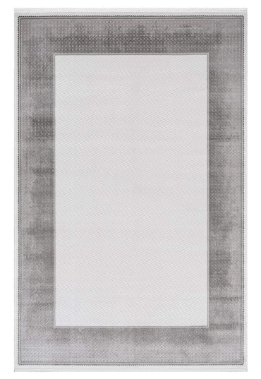 KOZA SEDEF A3588B Gri - Klasik Bordürlü Akrilik İplik Yumuşak Dokulu Dekoratif Makine Halısı