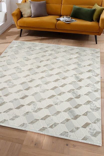 Seren Sina NF05A Bej Geometik Desenli Halı