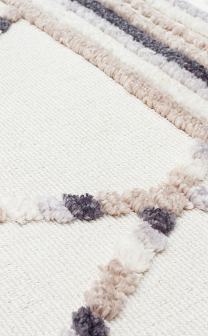TRZ 04 WHITE BEIGE  - TERAZZO - Hav Toz Vermez Yumuşak Dokulu Etnik Örgü Desenlere Sahip Modern İskindinav Halı