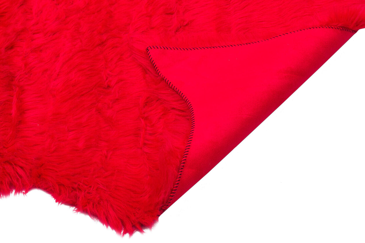NEW QUARD RED  - NEW LOVELY - Yumuşak Dokulu Uzun Tüylü Yıkanabilir Kuzu Postu