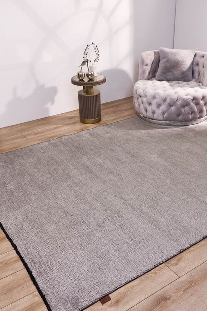 Hare Plus 8912 Açık Gri - Pamuk Şönil Dokuma Halı | Modern Salon Halısı