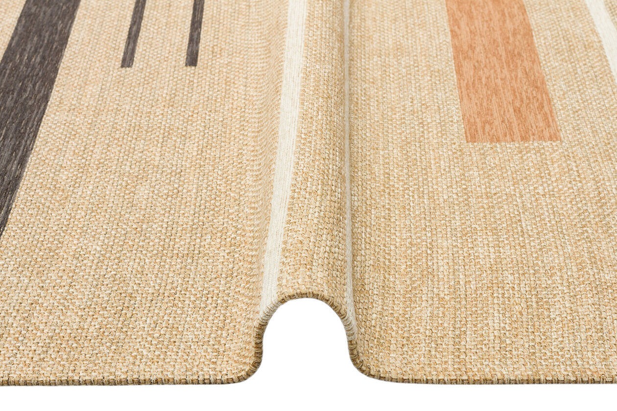 BRK 06 NATURAL TERRA  - BROOKLYN - Hasır Görünümlü Kaymaz Renkli Dokuma Modern Kilim