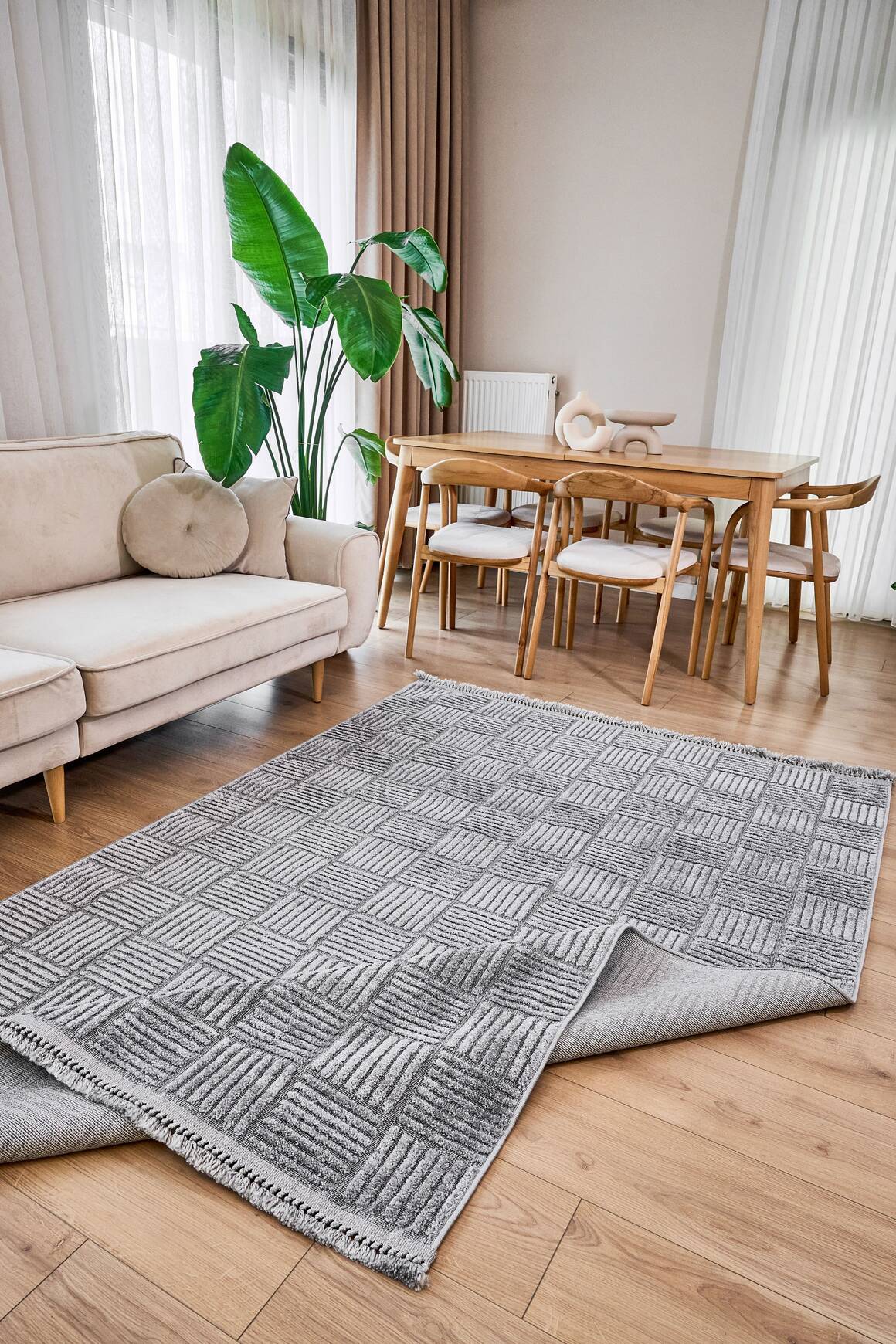  Anemon 6824 Gri - Polyester Dokuma Halı | İskandinav Salon Halısı