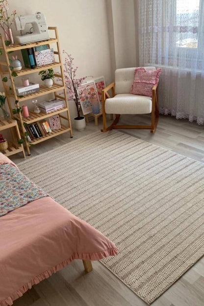 Gala 2211 Ekru - Modern Bukle Halı Salon Halısı