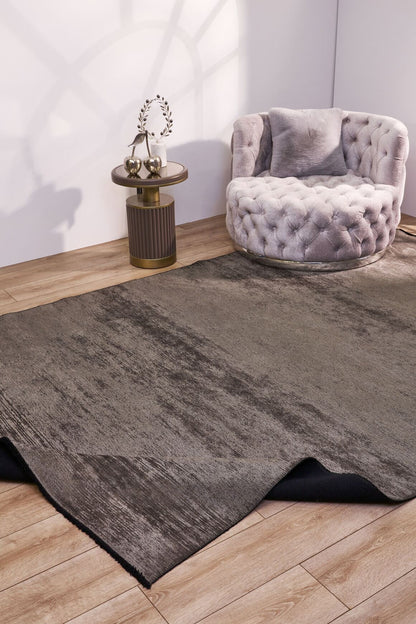 Hare Plus 8914 Antrasit - Pamuk Şönil Dokuma Halı | Modern Salon Halısı
