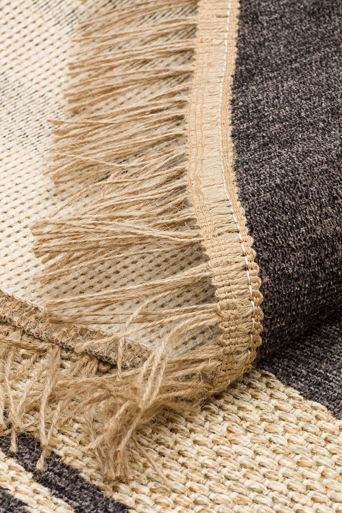BRK 09 D.GREY  - BROOKLYN - Hasır Görünümlü Kaymaz Renkli Dokuma Modern Kilim