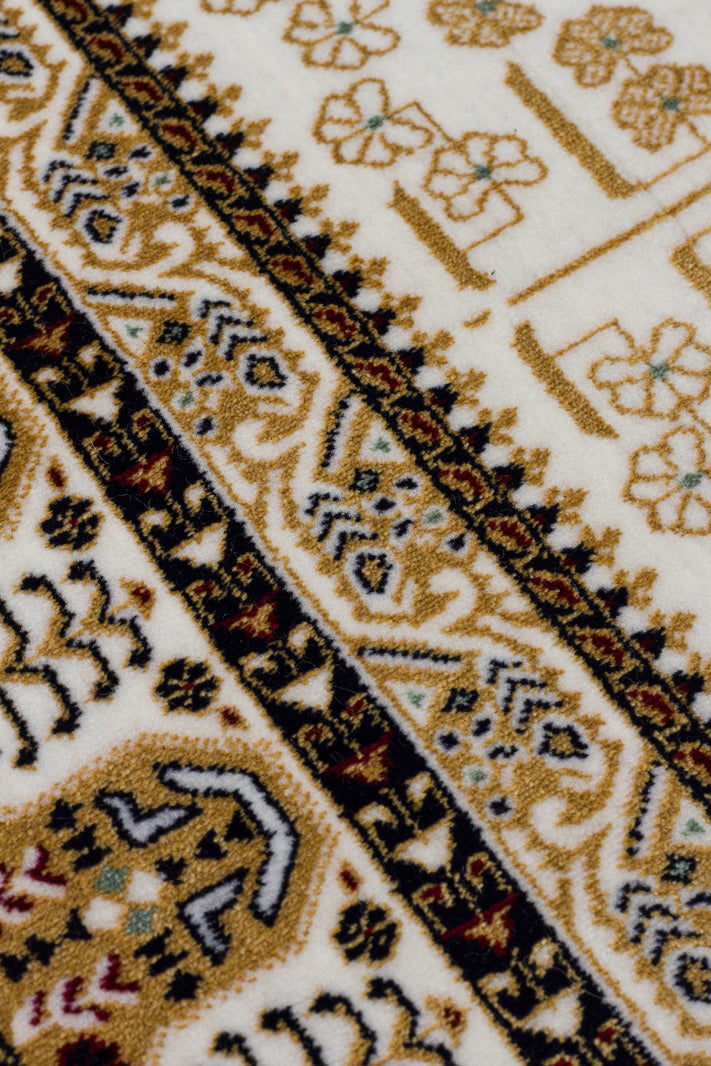 Sateen Afghan SFG 03 Bej - Yıkanabilir Afgan Desenli Hav Toz Vermeyen Kaymaz Tabanlı Sık Dokuma Halı 