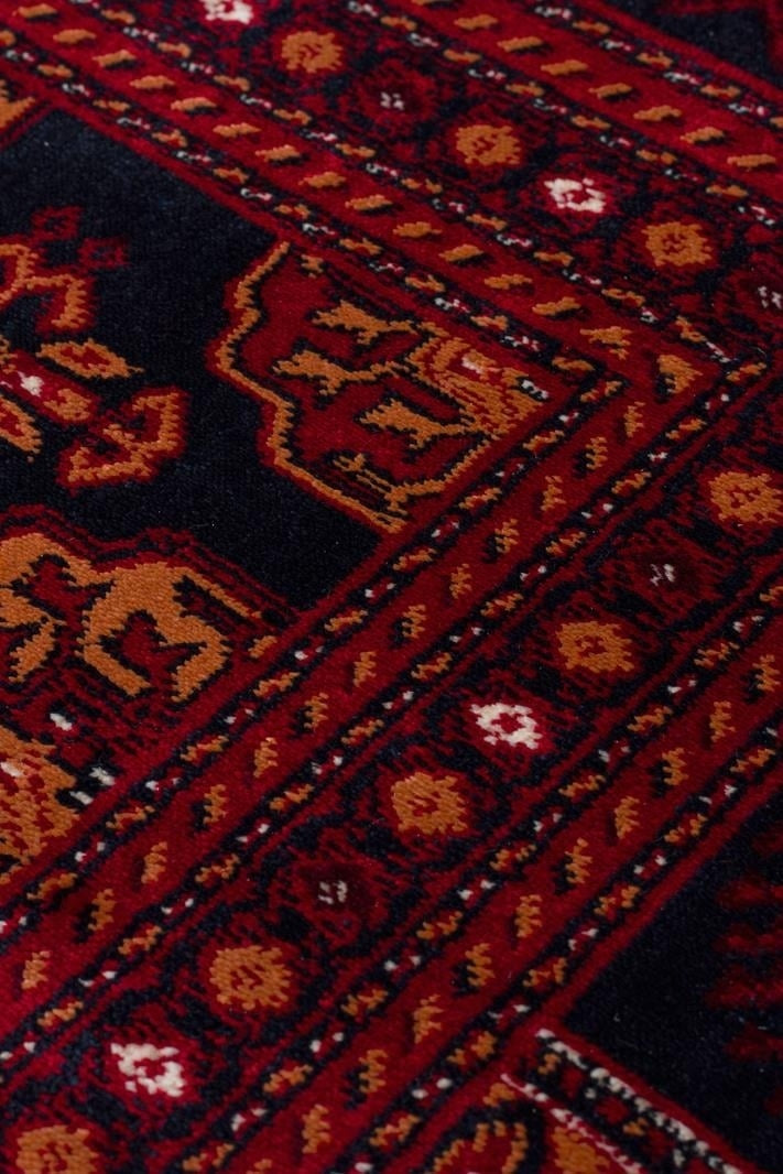 Herat Her 03 Navy - Nostaljik Afgan Desenli İnce Viskon Makine Halısı Kaymaz Tabanlı Sık Dokuma