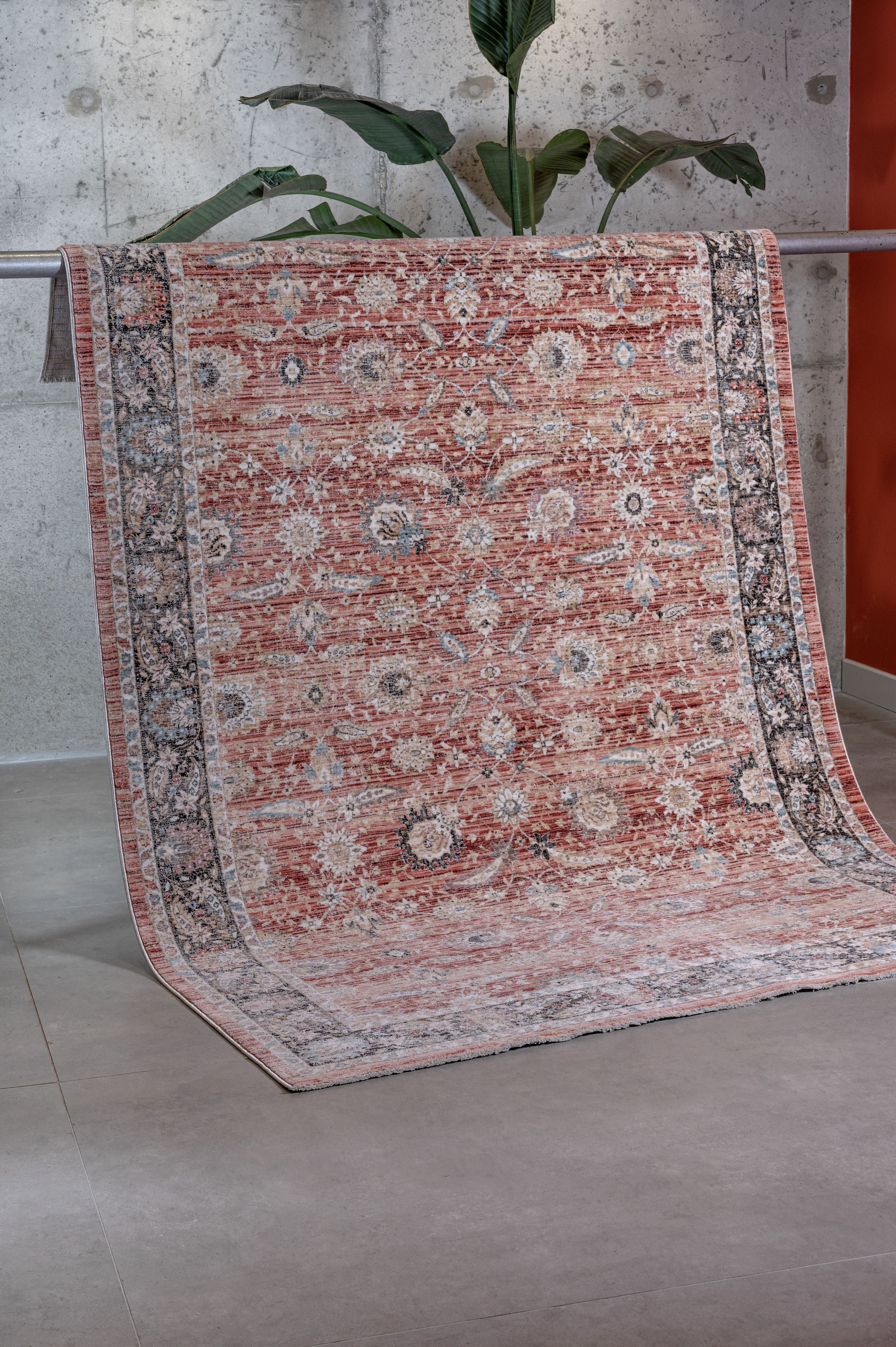 Apex Ambiance 2961 Kırmızı - Minimalist Soft Vintage Kadifemsi Yumuşak İnce ve Silinebilir Halı