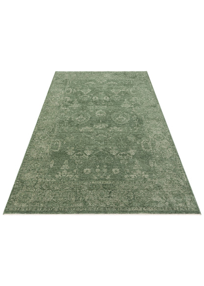 Shiraz SHR 02 Yeşil - Vintage Eskitme Desenli Yumuşak Dokulu Modern Makine Halısı