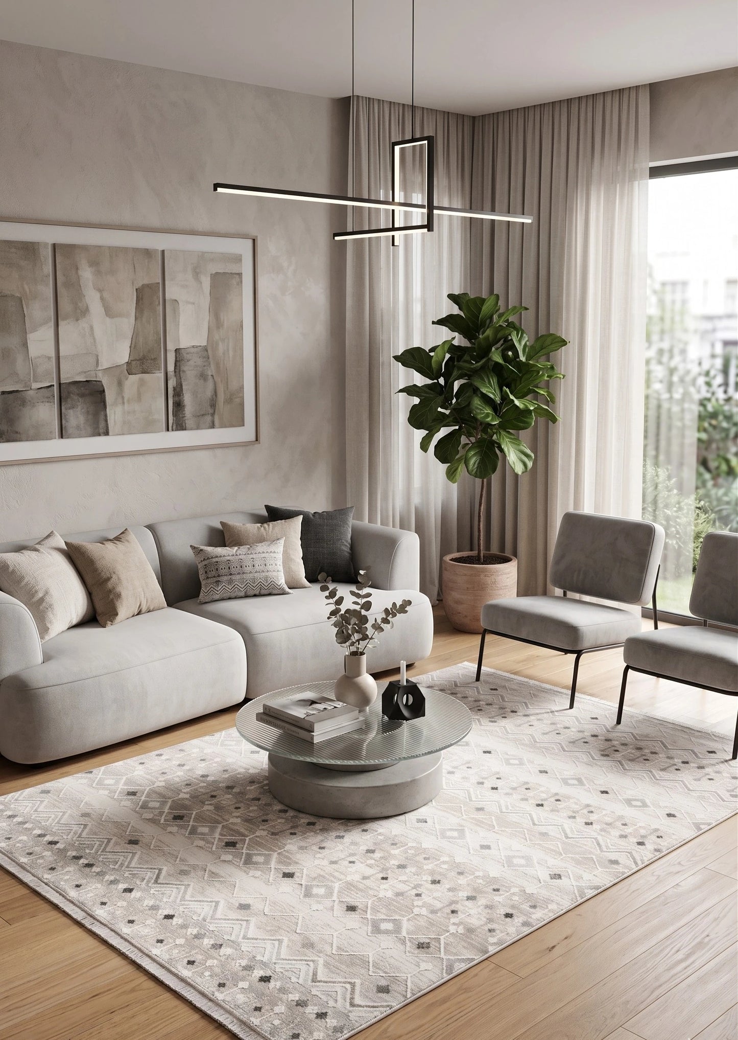 Dekor Modern Halı 1056 Gri  Yumuşak Dokulu Saçaksız Salon Halısı