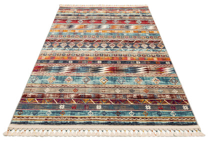 PR 03 MULTY  - PETRA - Hav Toz Vermez Etnik ve Modern Desenli Renkli Saçaklı Halı 