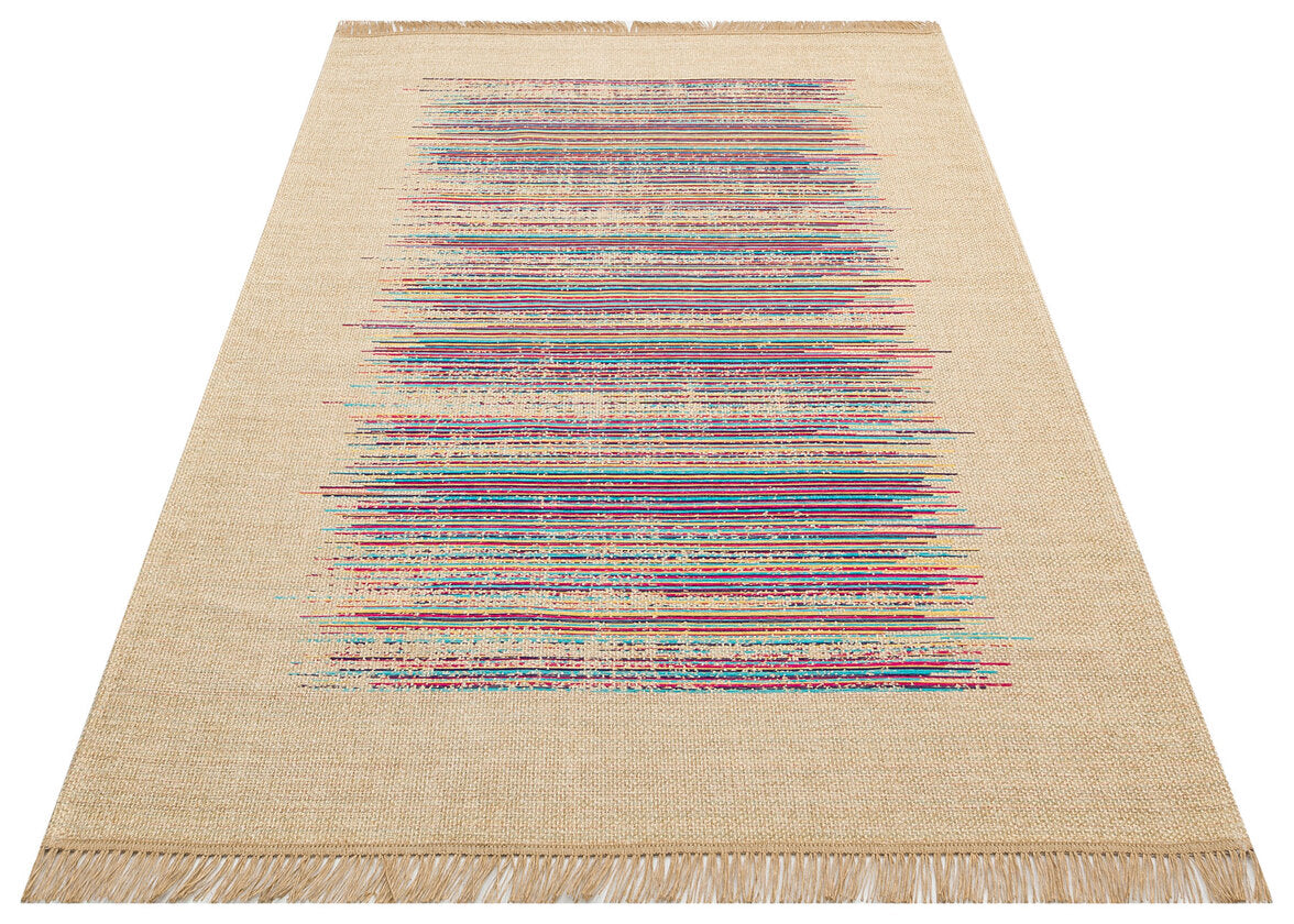 BRK 02 NATURAL MULTY  - BROOKLYN - Hasır Görünümlü Kaymaz Renkli Dokuma Modern Kilim