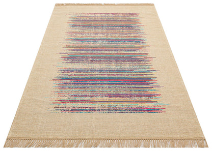 BRK 02 NATURAL MULTY  - BROOKLYN - Hasır Görünümlü Kaymaz Renkli Dokuma Modern Kilim