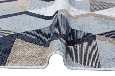 Arya AR 10 Bej Siyah - Yıkanabilir Çift Taraflı Modern Dokuma Kilim