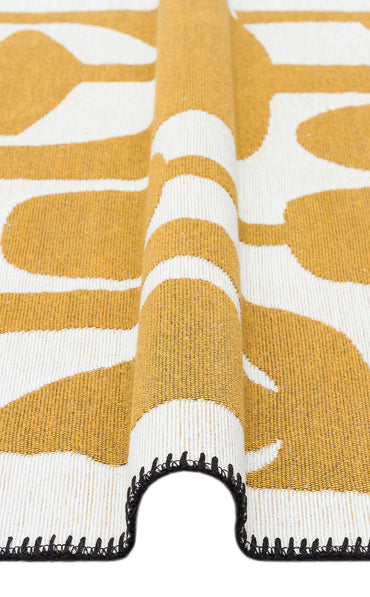 ARN 07 WHITE YELLOW  - ARYA NEO - Yıkanabilir Kaymaz Tabanlı Modern Pamuk Kilim