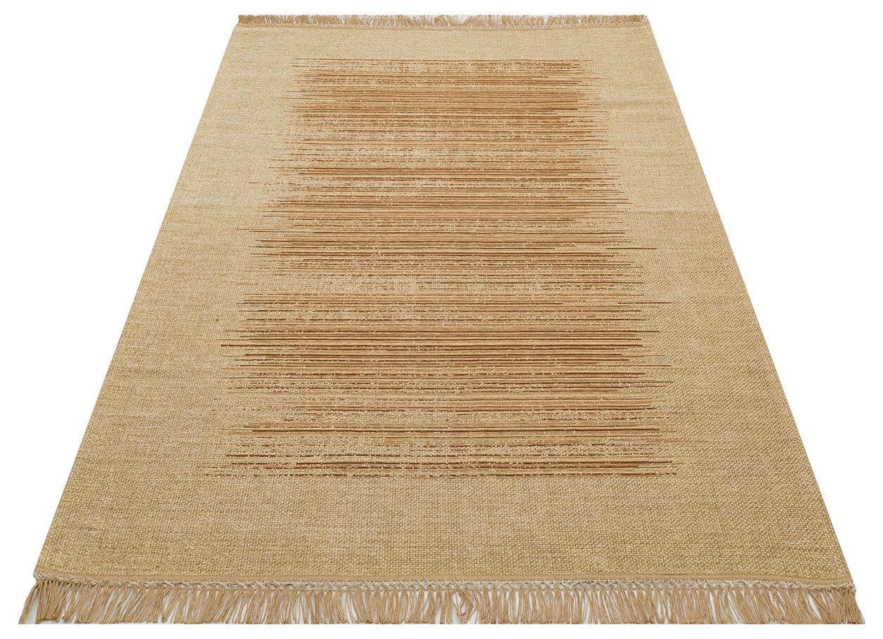 BRK 02 NATURAL BEIGE  - BROOKLYN - Hasır Görünümlü Kaymaz Renkli Dokuma Modern Kilim