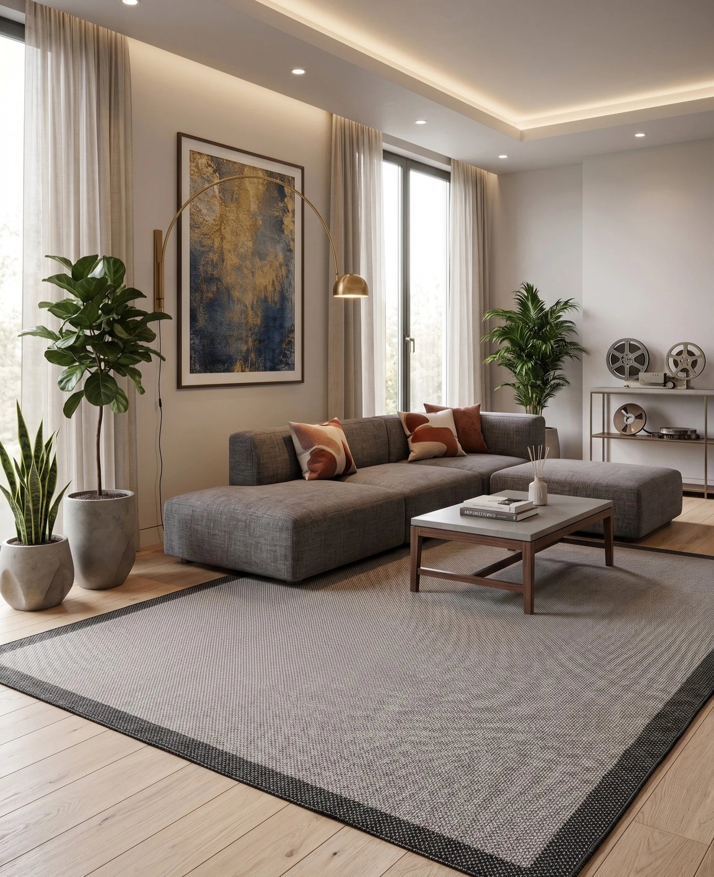 Sisal Plus 1148 Bej Siyah   – Pamuk Tabanlı Şık ve Kolay Temizlenen Halı