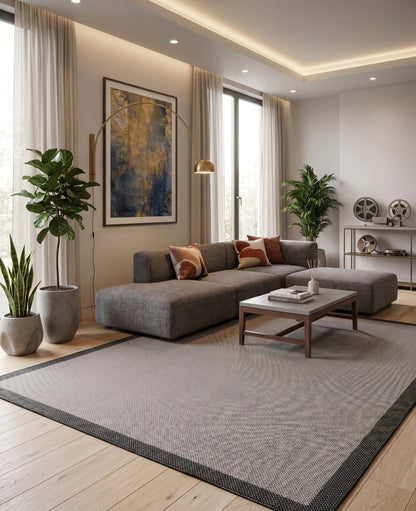 Sisal Plus 1148 Bej Siyah   – Pamuk Tabanlı Şık ve Kolay Temizlenen Halı