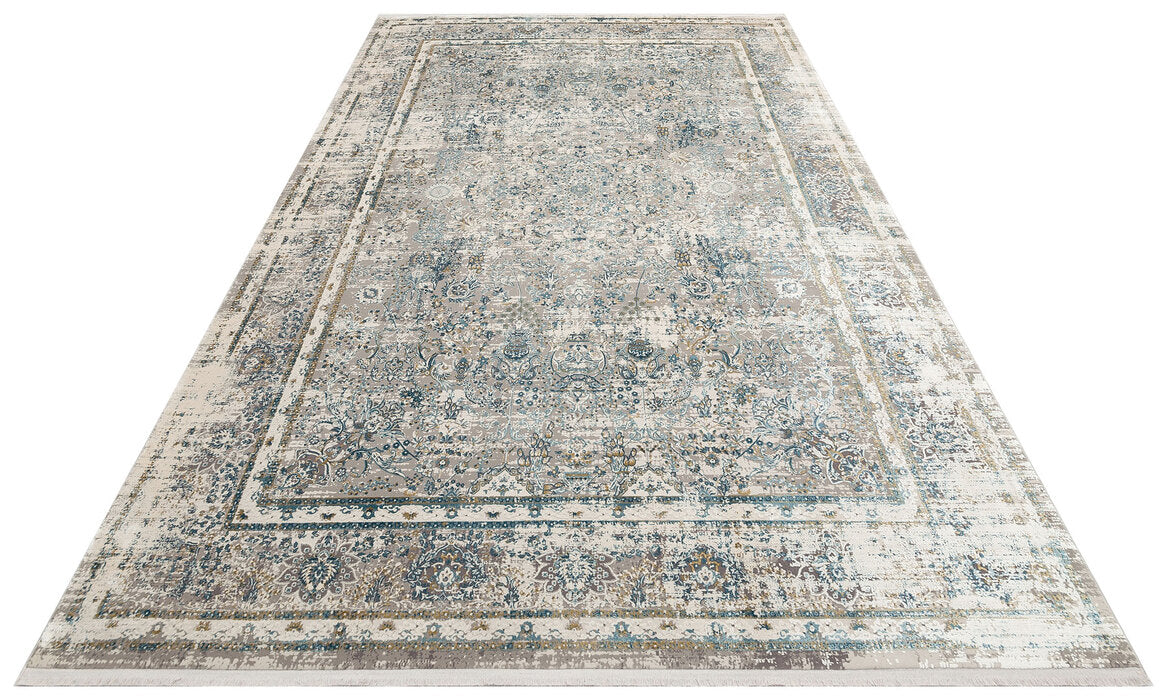 FRESCO XW FS 29 Krem Mavi - Işıltılı Dokuma Bambu Viskon Salon Halısı