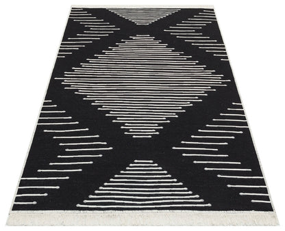 Arya AR 15 Siyah - Yıkanabilir Çift Taraflı Modern Dokuma Kilim