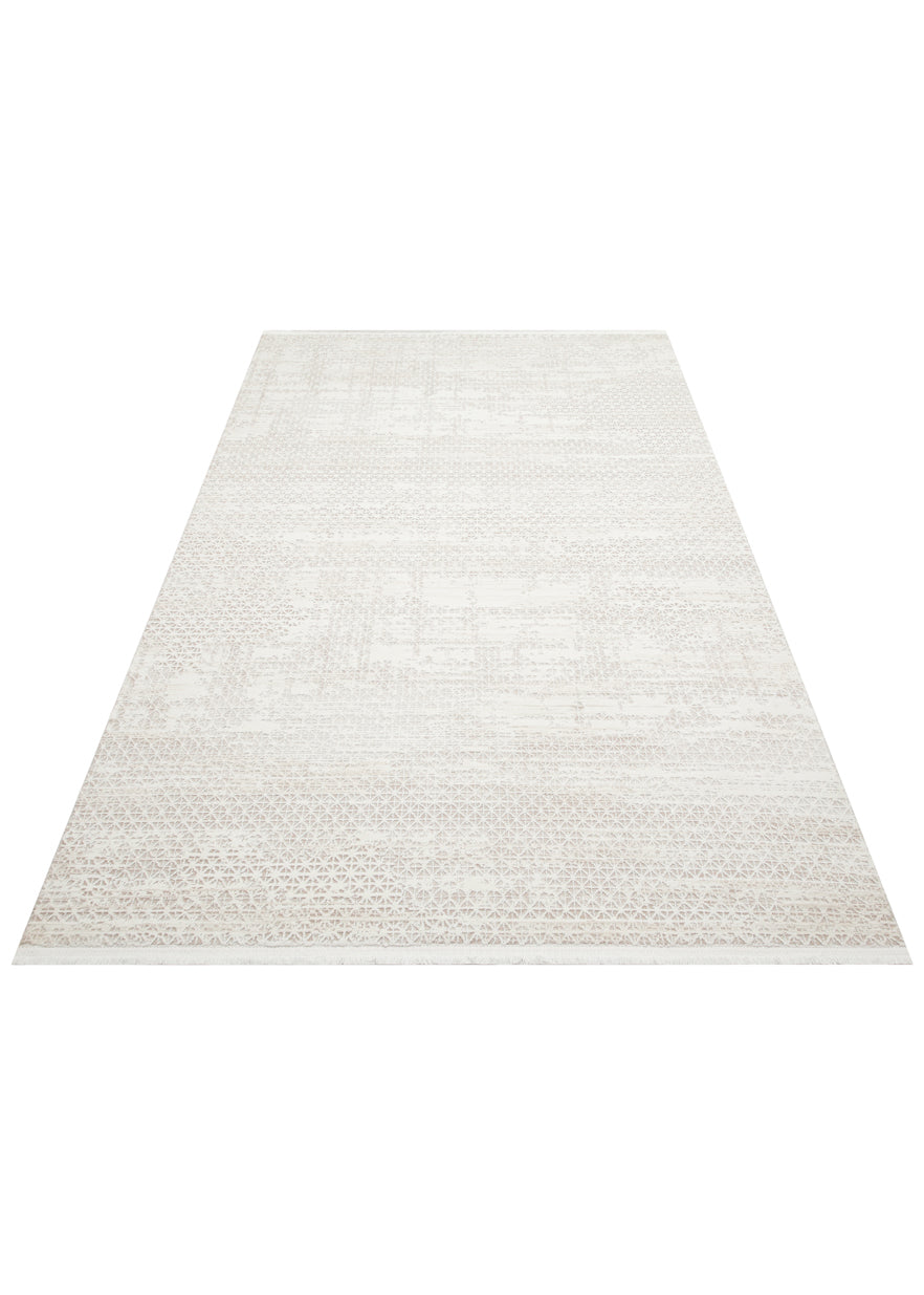 Lagos LGS 23 Krem Bej XW - Eskitme Desenli Modern Halı Hav Toz Vermez Saçaklı Makine Halısı