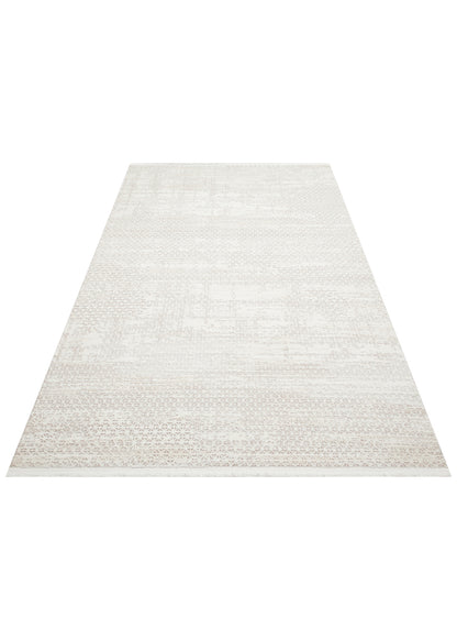 Lagos LGS 23 Krem Bej XW - Eskitme Desenli Modern Halı Hav Toz Vermez Saçaklı Makine Halısı